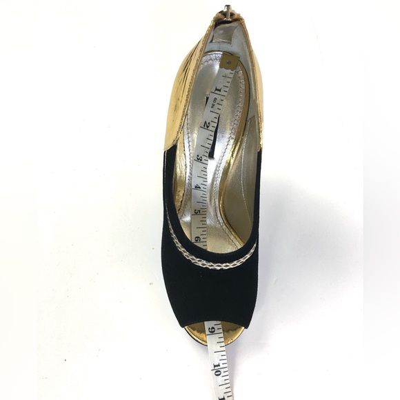 NWT Dolce & Gabbana Gold/Black Leather and Suede Peep Toe Pump Sz 36. 5 (US 6.5) - Picture 14 of 14